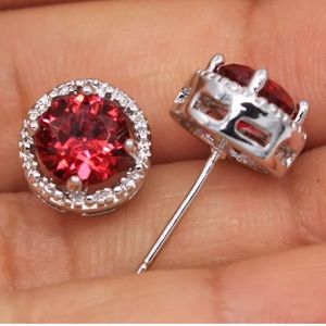 Vibrant Ruby Red Earrings, 18kt White Gold Filled